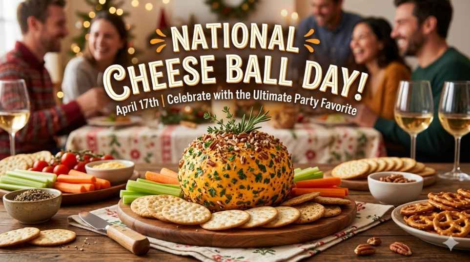 National Cheese Ball Day: A Simple Excuse to Snack & Share A blog banner for national cheese ball day with a text written as national cheese ball day